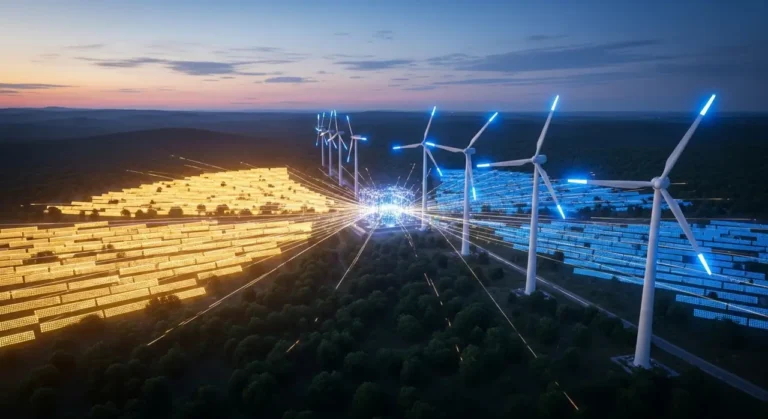 Aérea render híbrido energía energía renovable