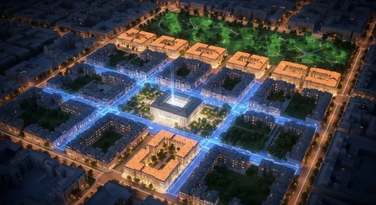 Aérea render inteligente ciudad noche inteligencia artificial