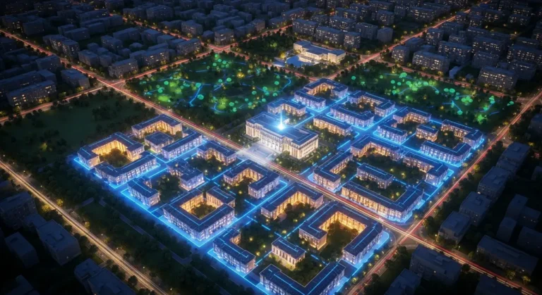 Aérea render inteligente ciudad noche inteligencia artificial