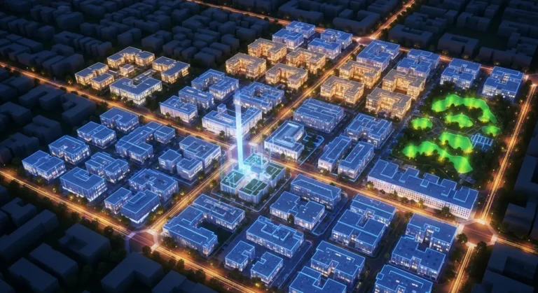 Aérea render inteligente ciudad noche inteligencia artificial