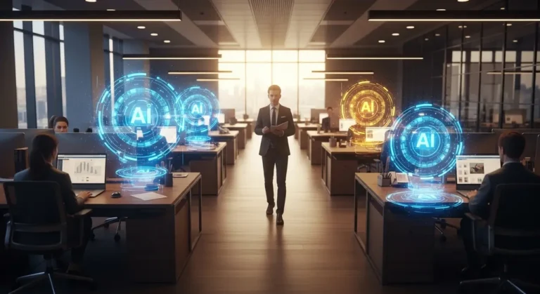 Holograma estaciones de trabajo oficina oficina del futuro
