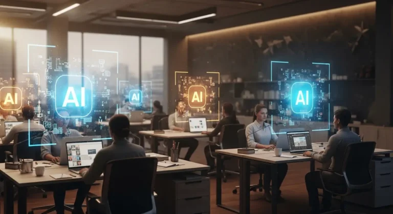 Holograma estaciones de trabajo oficina oficina del futuro
