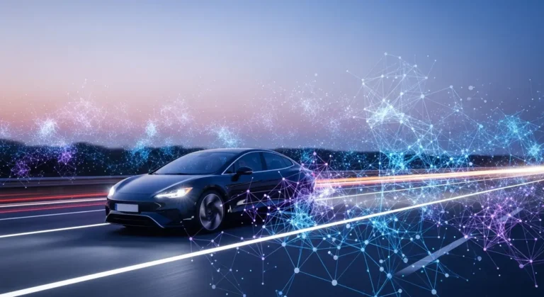 Tecnología de inteligencia artificial avanzada visualizada con elementos digitales y flujos de información