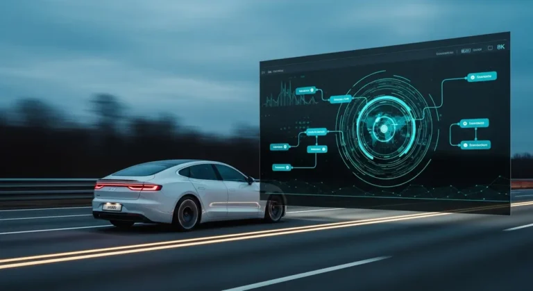 Tecnología de inteligencia artificial avanzada visualizada con elementos digitales y flujos de información