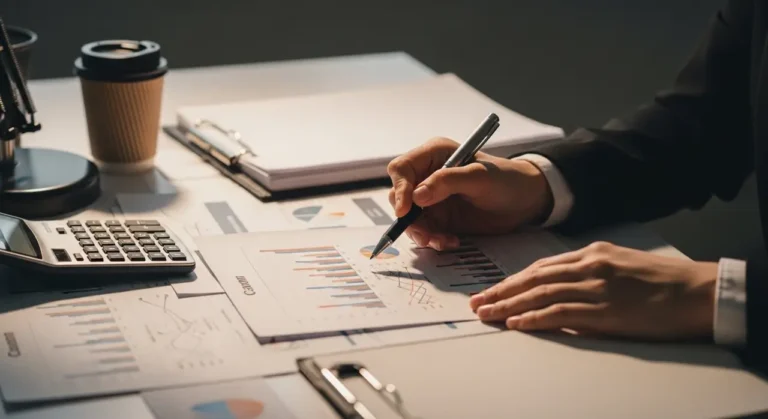 Negocios manos revisando financi inteligencia artificial