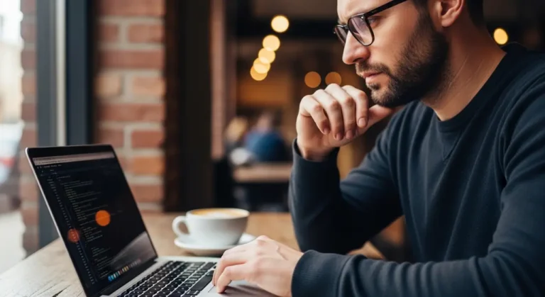 Developer revisando work laptop inteligencia artificial