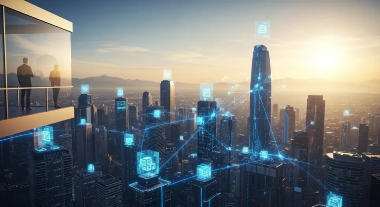 Executive observes futurista inteligencia artificial