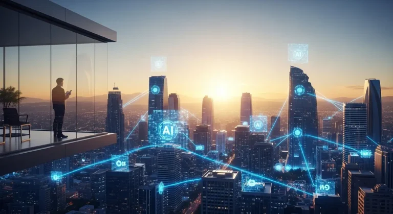 Executive observes futurista inteligencia artificial