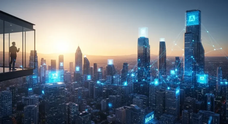 Executive observes futurista inteligencia artificial