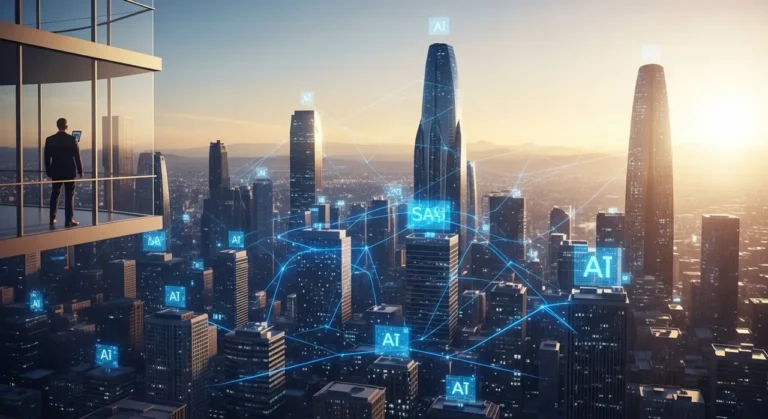 Executive observes futurista inteligencia artificial
