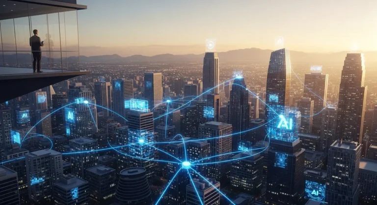 Executive observing futurista inteligencia artificial