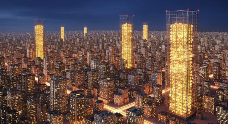 Futurista ciudad noche ciudad inteligente