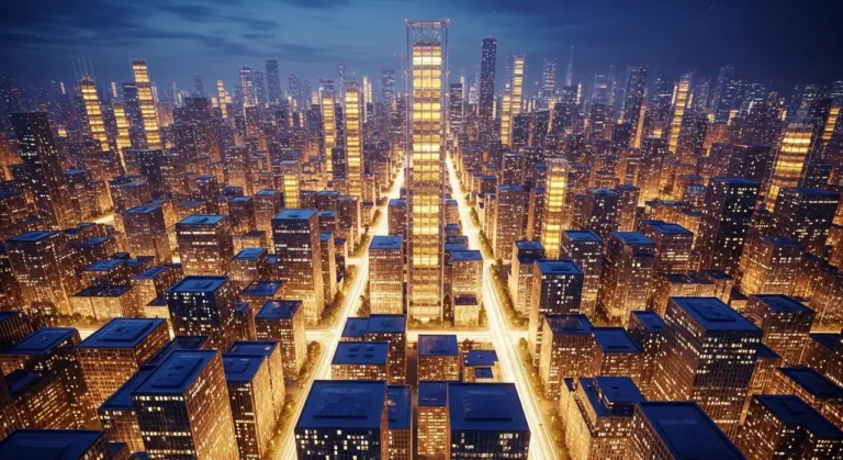 Futurista ciudad noche ciudad inteligente