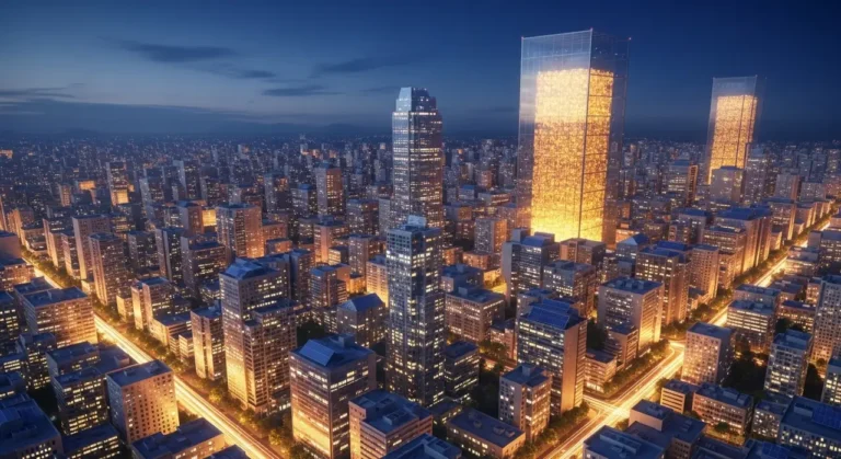 Futurista ciudad noche ciudad inteligente