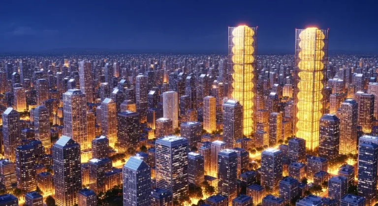Futurista ciudad noche ciudad inteligente