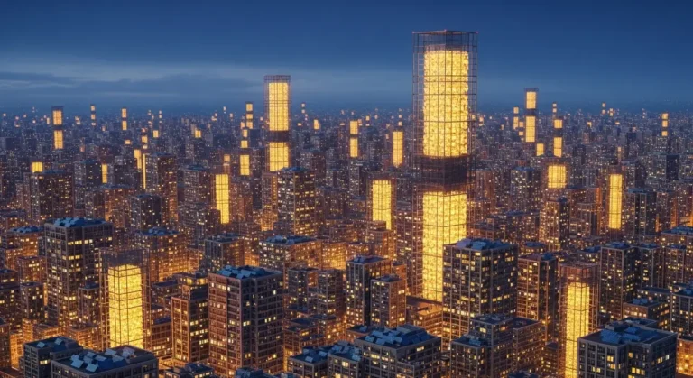 Futurista ciudad noche ciudad inteligente