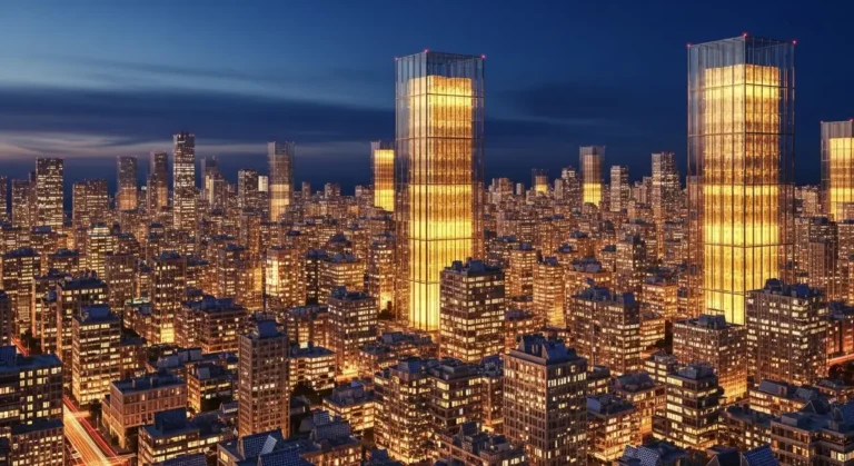 Futurista ciudad noche ciudad inteligente