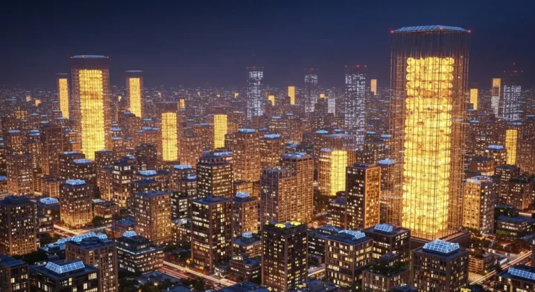 Futurista ciudad noche ciudad inteligente