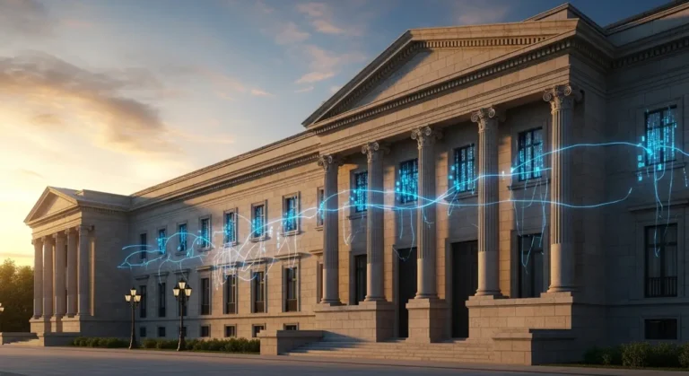 Gubernamental edificio atardecer holograma gobierno digital