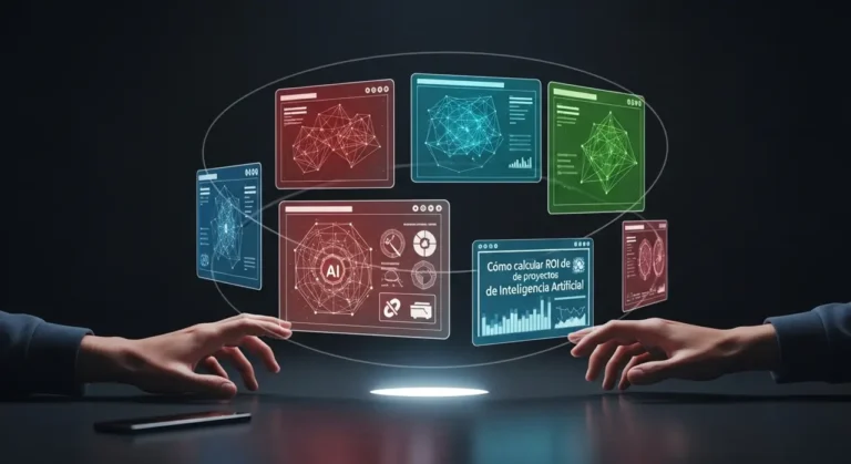 Manos sobre brillante estación de trabajo inteligencia artificial