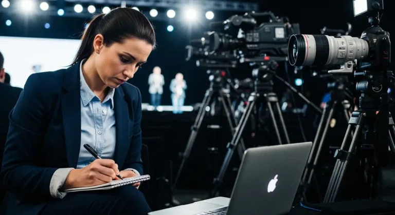Journalist taking notes press inteligencia artificial