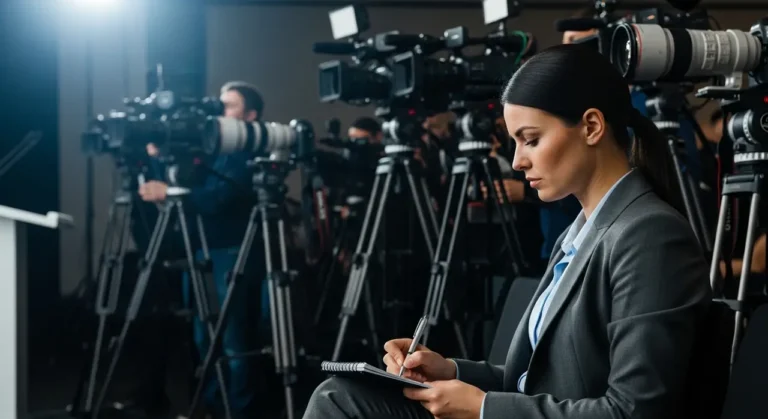Journalist taking notes press inteligencia artificial