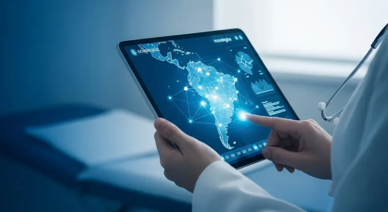 Confident doctor standing clinic salud digital