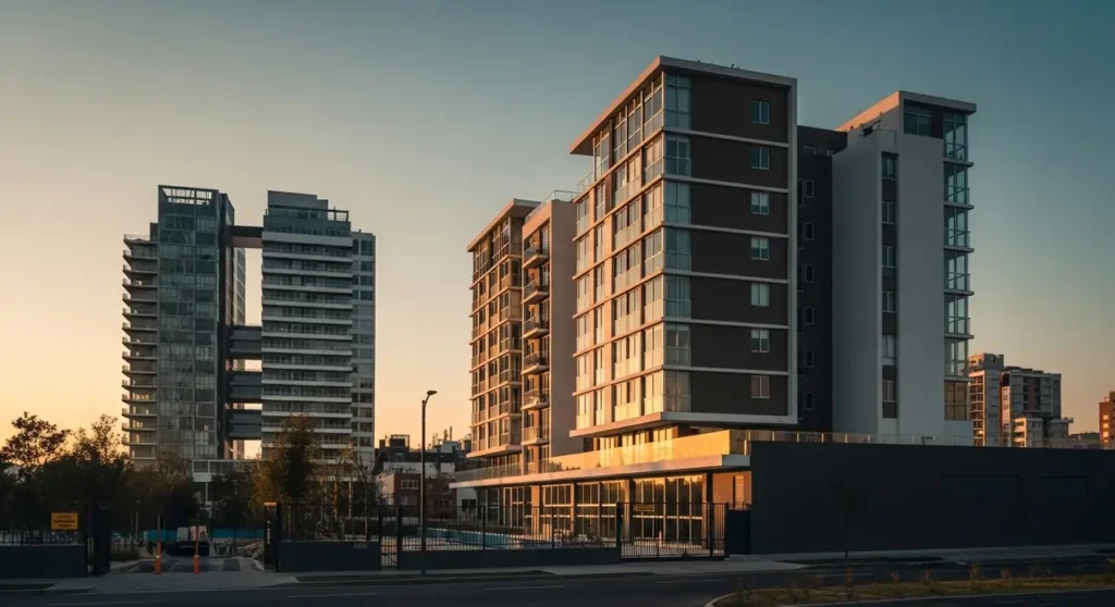 Modern architectural facade atardecer inteligencia artificial