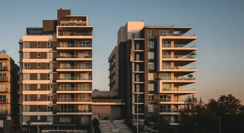 Modern architectural facade atardecer inteligencia artificial