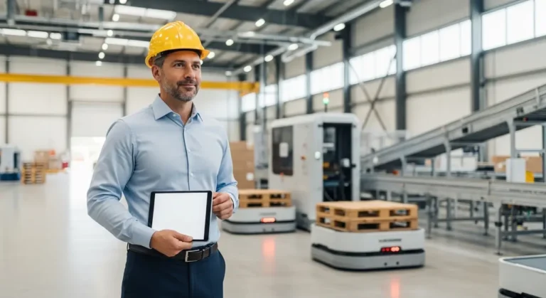 Operaciones manager holding tablet inteligencia artificial