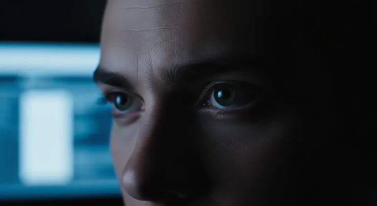 Person's eyes illuminated mon inteligencia artificial