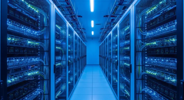 Server rack room blinking leds inteligencia artificial