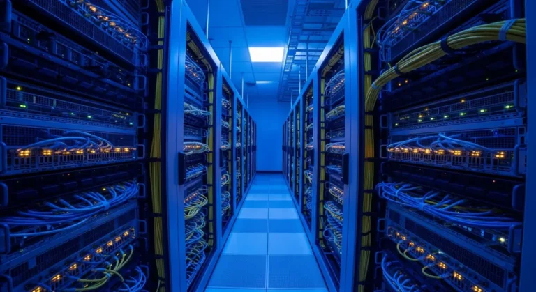 Server rack room blinking leds inteligencia artificial