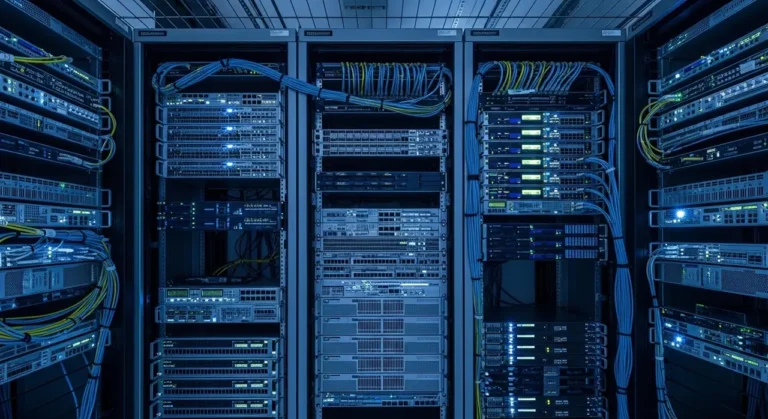 Server rack room blinking leds inteligencia artificial