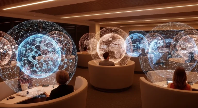Estudiantes learning holográfico educación con IA