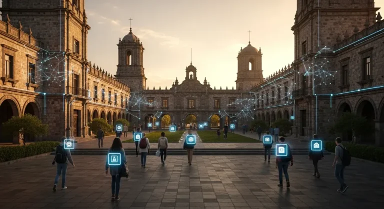 University campus golden hour educación con IA