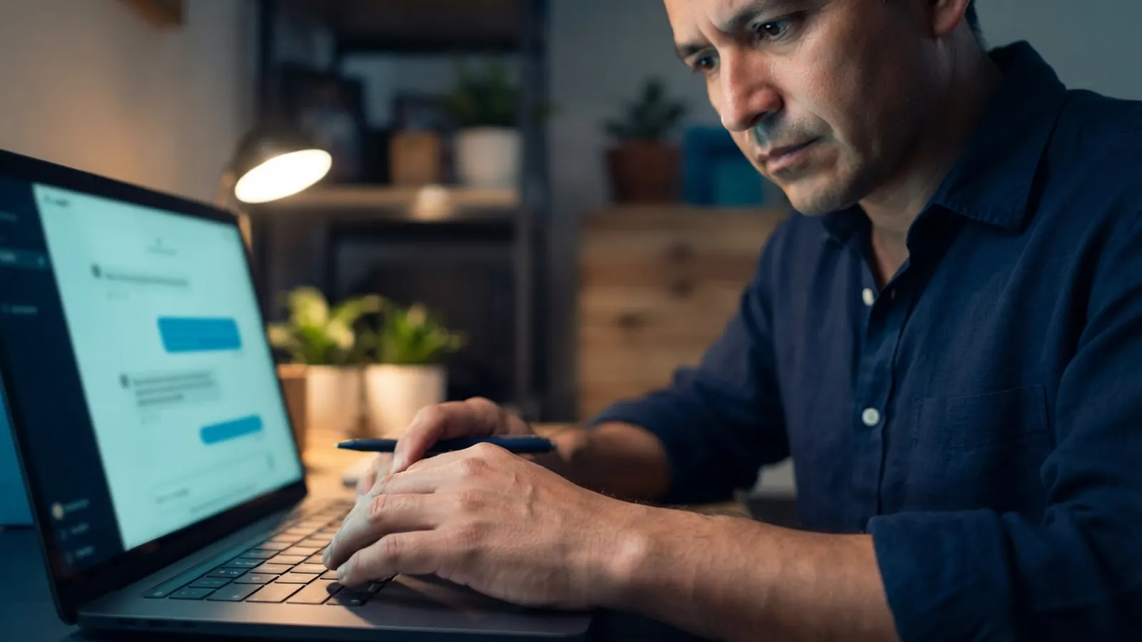 El proceso: una persona trabajando en su computadora · Cómo Usar ChatGPT en tu Empresa en México: Guía Práctica 2026
