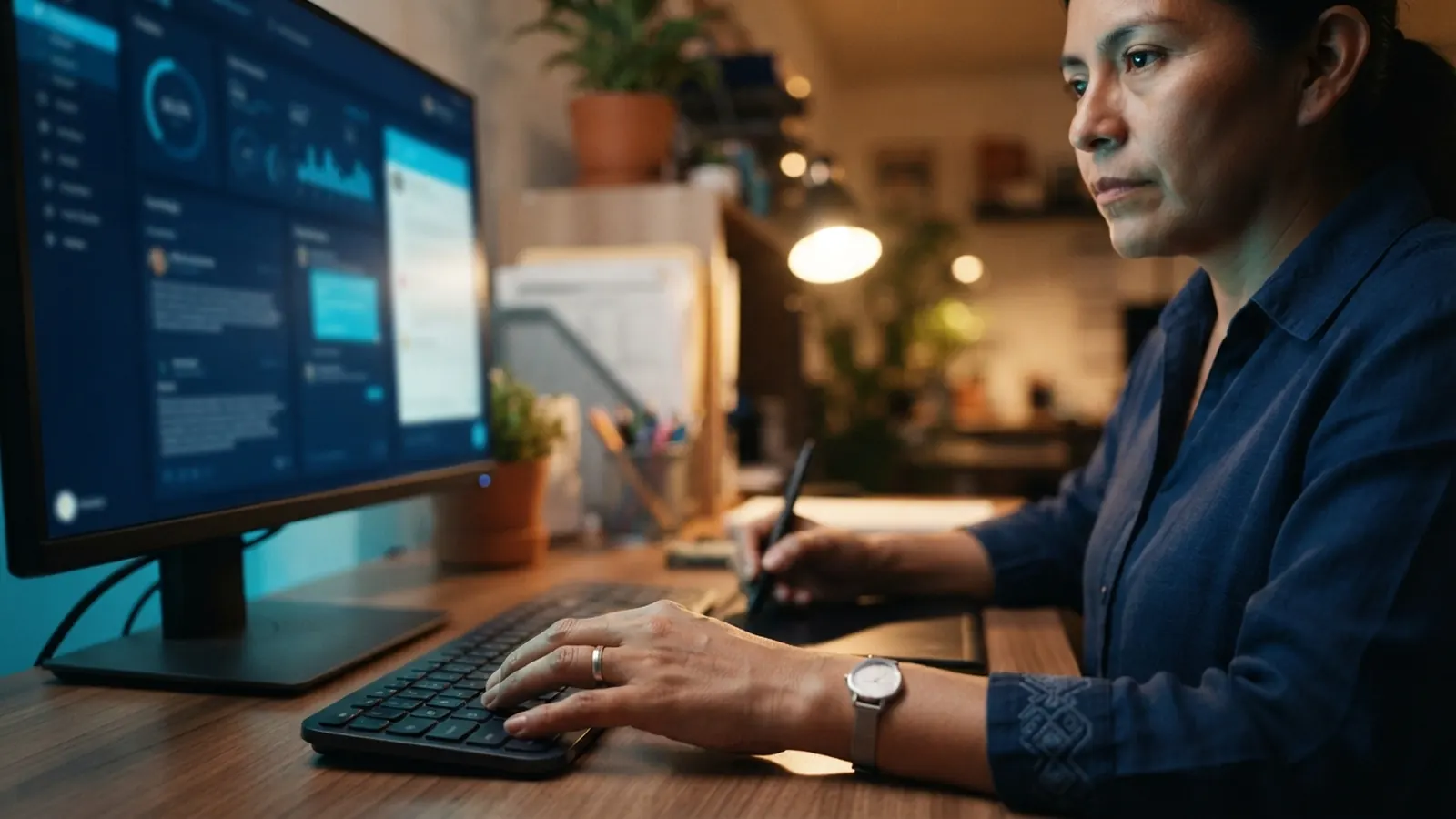 El proceso: una persona trabajando en su computadora · Agencia IA México: Precios Reales 2026
