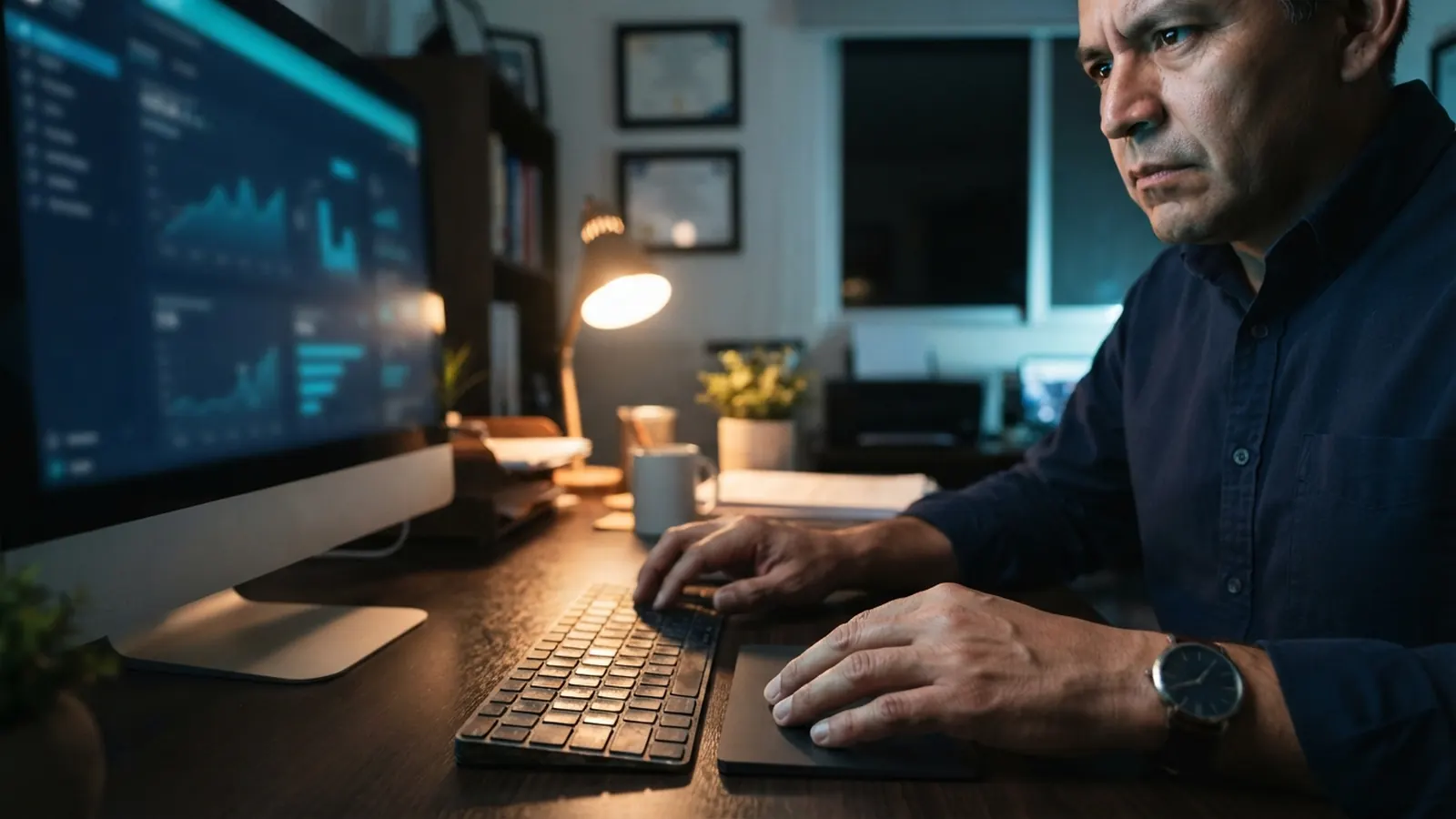 El proceso: una persona trabajando en su computadora · Funerarias: IA en empatía digital, paquetes y gestión documentación