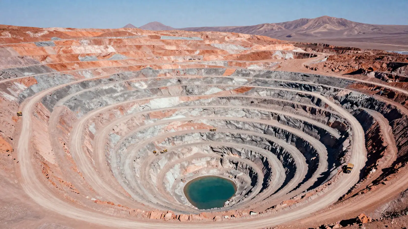 Vista aérea de una mina de cobre a cielo abierto en el desierto de Atacama, Chile