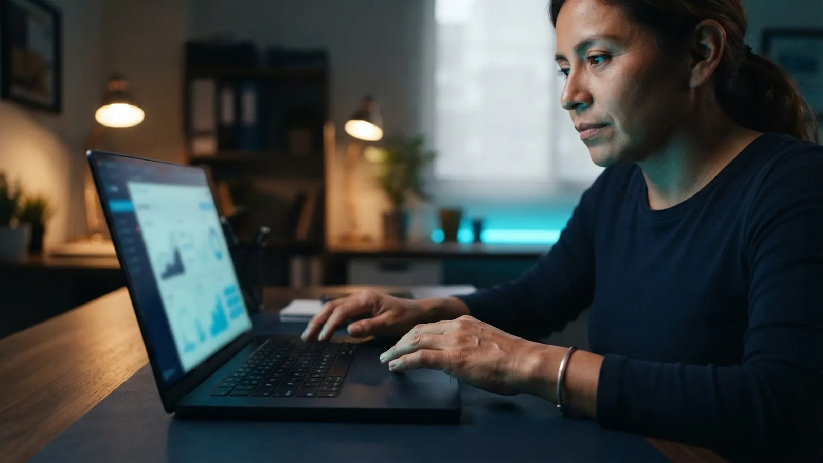 El proceso: una persona trabajando en su computadora · IA para Comercio Exterior y Aduanas en México 2026: Clasificación Arancelaria, Pedimentos, T-MEC y Automatización con Inteligencia Artificial