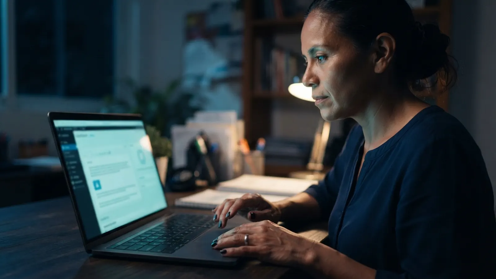 El proceso: una persona trabajando en su computadora · IA para PyMEs de Servicios en México 2026: Talleres, Técnicos y Profesionistas que Crecen con IA