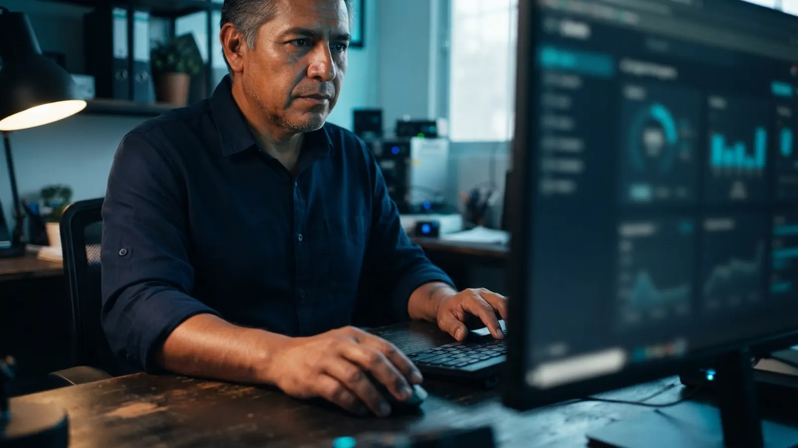 El proceso: una persona trabajando en su computadora · Cómo Construimos 35 Apps con IA en 6 Meses: La Metodología iAmanos