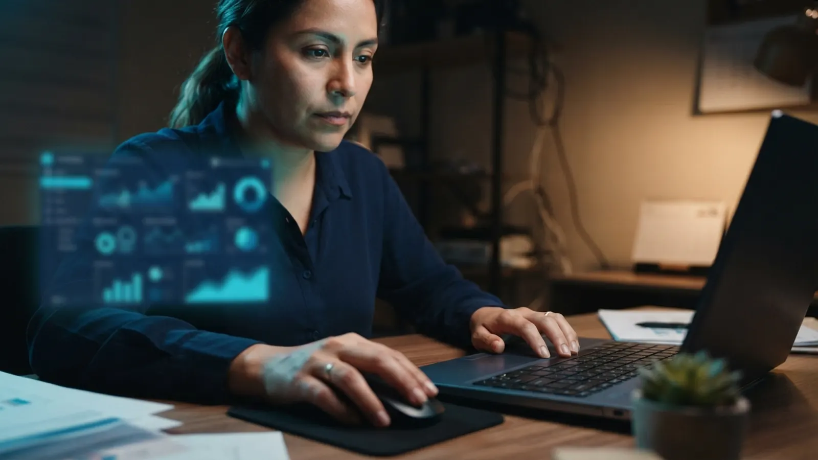 El proceso: una persona trabajando en su computadora · Desarrollar App con IA en México: Guía Precios